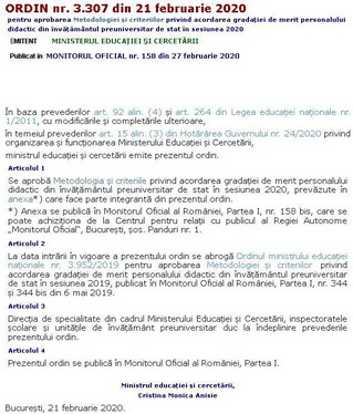 Metodologia de acordare a gradației de merit sesiunea 2020