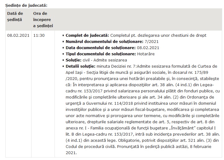 Minuta deciziei prin care s-a câștigat recalcularea majorărilor pe ultimii 3 ani